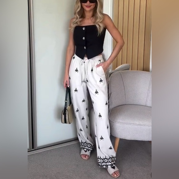 Zara EMBROIDERED WIDE LEG PANTS - Picture 8 of 15